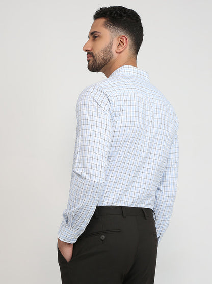 Park Avenue Men Blue Checks Slim Fit Cotton Blend Formal Shirt