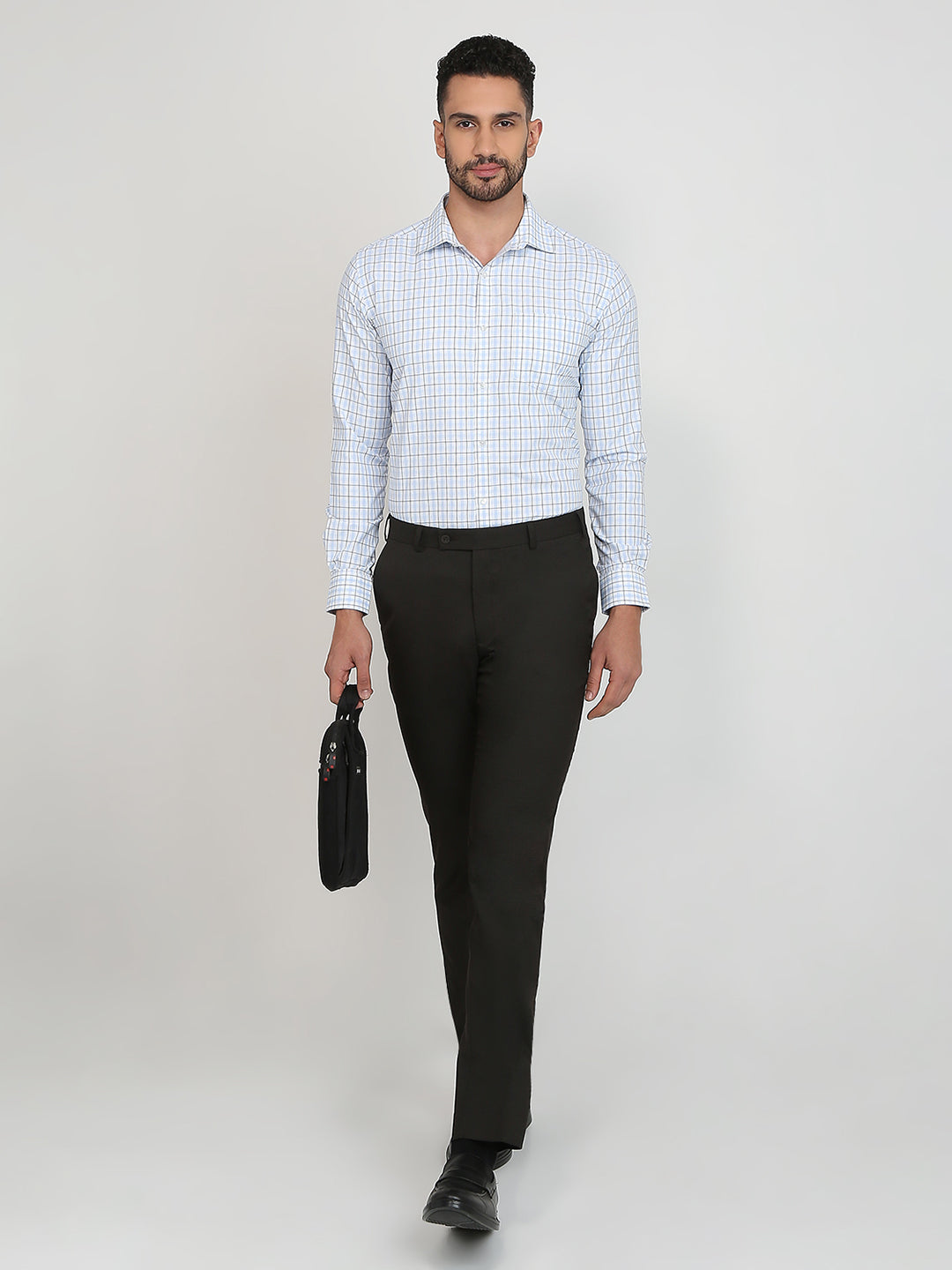 Park Avenue Men Blue Checks Slim Fit Cotton Blend Formal Shirt