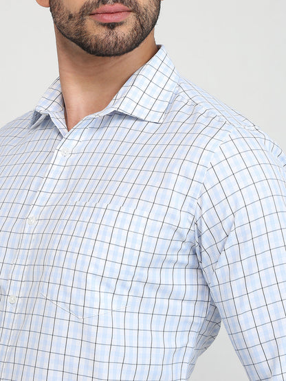 Park Avenue Men Blue Checks Slim Fit Cotton Blend Formal Shirt