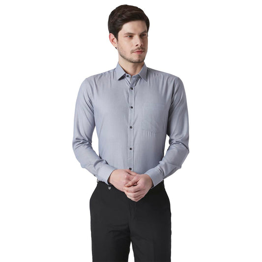 Men Grey Slim Fit Structure Cotton Shirts