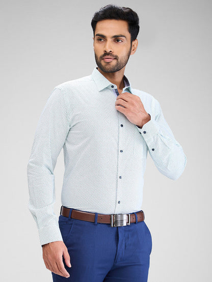 Park Avenue Blue Printed Slim Fit Cotton Formal Shirt