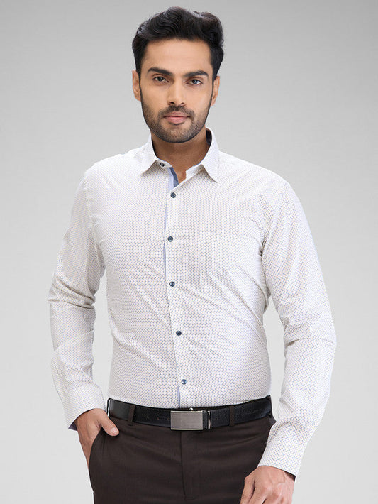 Park Avenue Men White Printed Slim Fit Cotton Formal Shirt