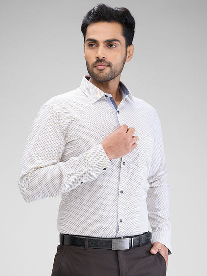 Park Avenue Men White Printed Slim Fit Cotton Formal Shirt