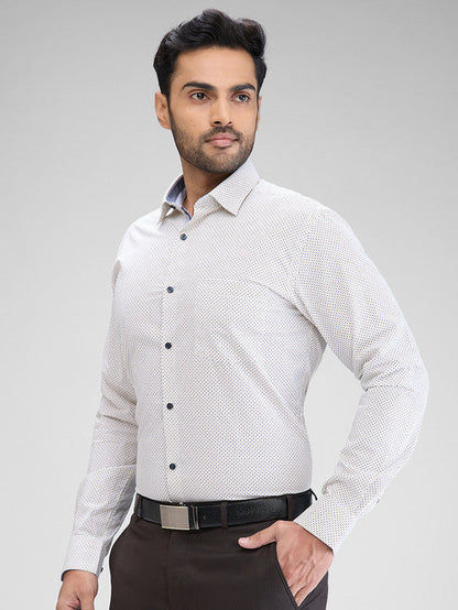 Park Avenue Men White Printed Slim Fit Cotton Formal Shirt