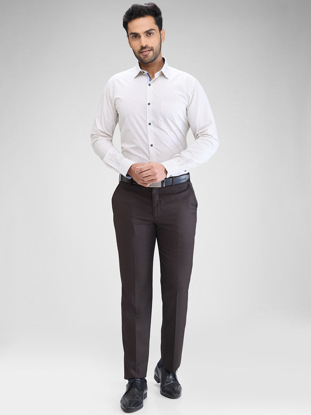 Park Avenue Men White Printed Slim Fit Cotton Formal Shirt