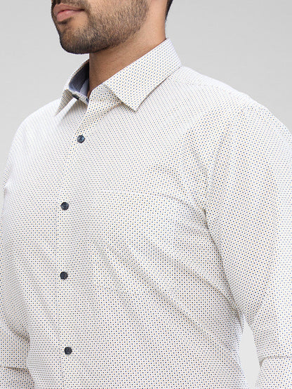 Park Avenue Men White Printed Slim Fit Cotton Formal Shirt