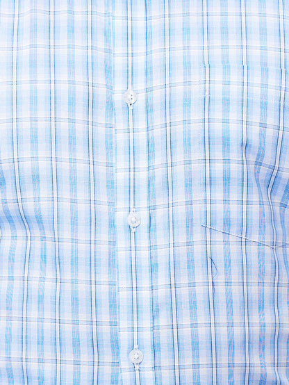 Park Avenue Men Blue Checkered Slim Fit Full Sleeve Semi Cut Away Collar Shirt