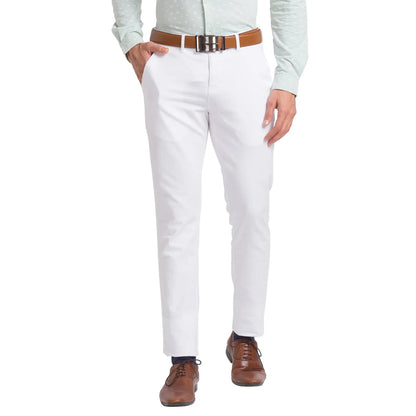 Men White Neo Classic Fit Solid Cotton Trouser