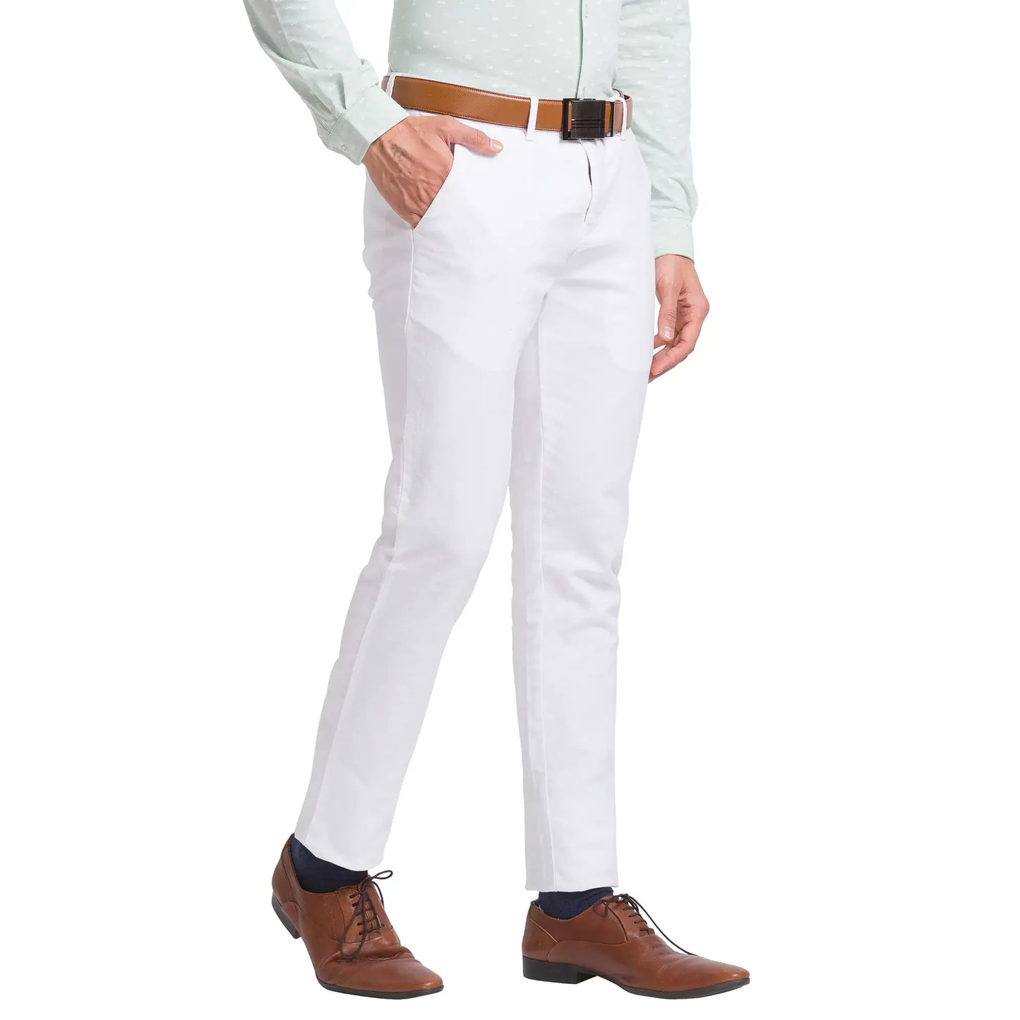 Men White Neo Classic Fit Solid Cotton Trouser