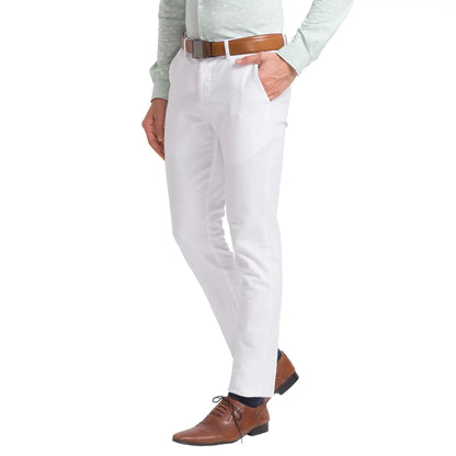 Men White Neo Classic Fit Solid Cotton Trouser