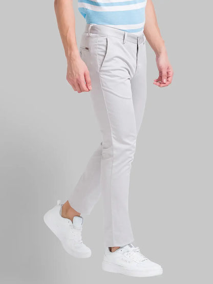Park Avenue Men Grey Solid Neo Fit Cotton Blend Trouser