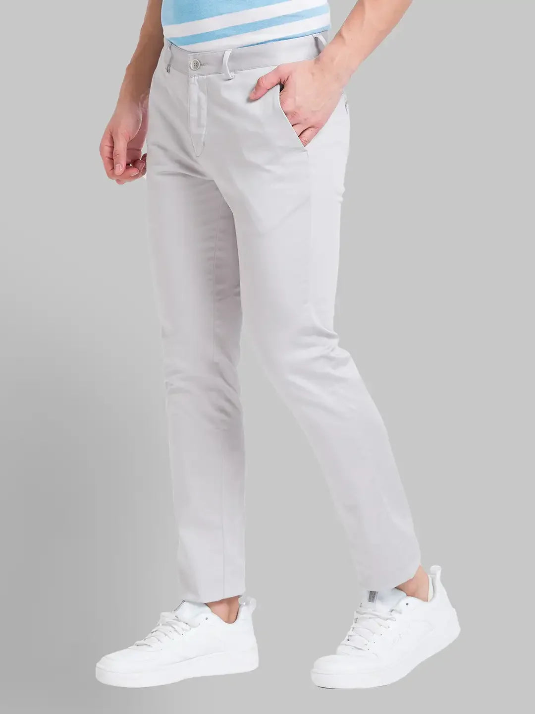 Park Avenue Men Grey Solid Neo Fit Cotton Blend Trouser