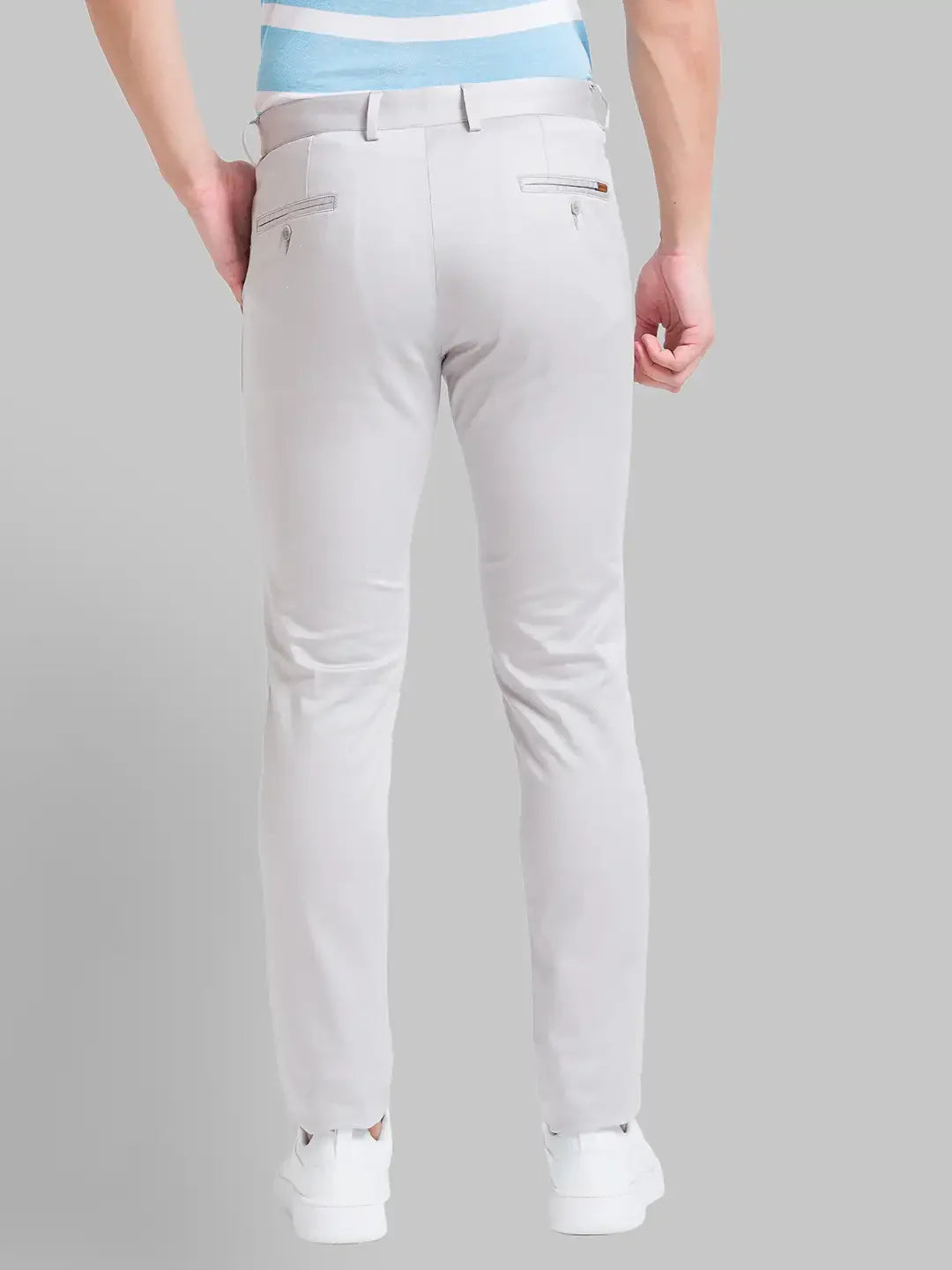 Park Avenue Men Grey Solid Neo Fit Cotton Blend Trouser