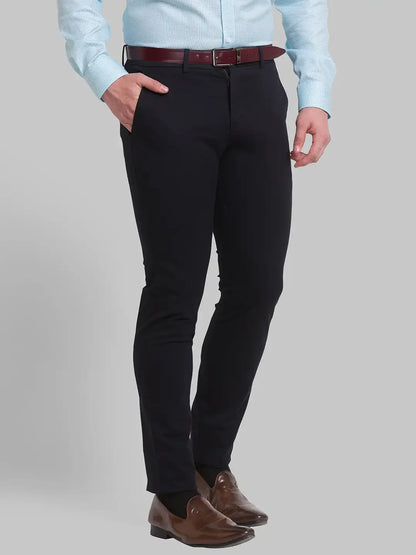 Men Black Neo Classic Fit Solid Cotton Blend Trouser