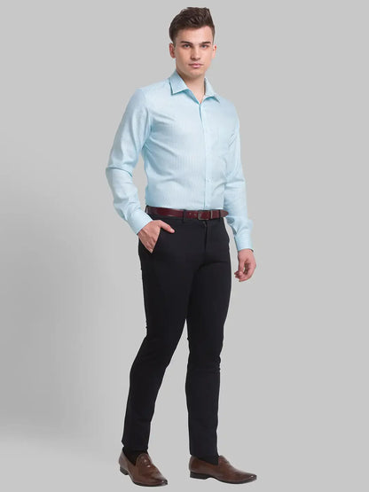 Men Black Neo Classic Fit Solid Cotton Blend Trouser