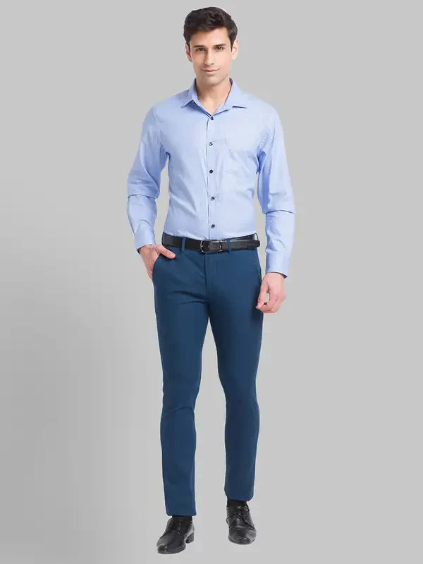 Men Blue Neo Classic Fit Solid Cotton Blend Trouser
