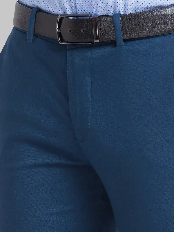 Men Blue Neo Classic Fit Solid Cotton Blend Trouser