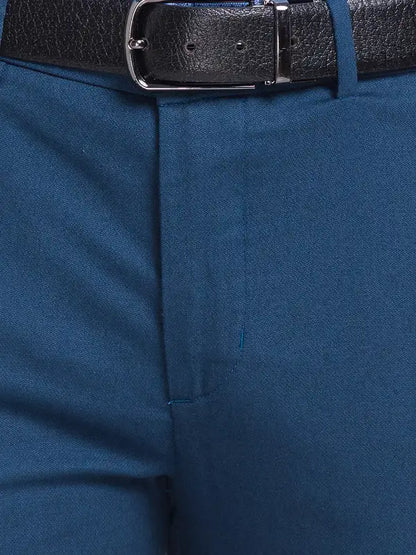Men Blue Neo Classic Fit Solid Cotton Blend Trouser