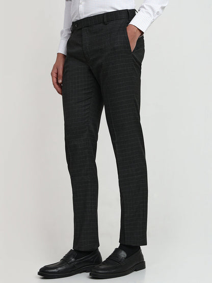 Park Avenue Men Grey Checks Slim Fit Polyester Blend Trouser