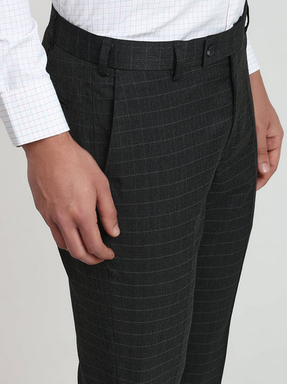 Park Avenue Men Grey Checks Slim Fit Polyester Blend Trouser