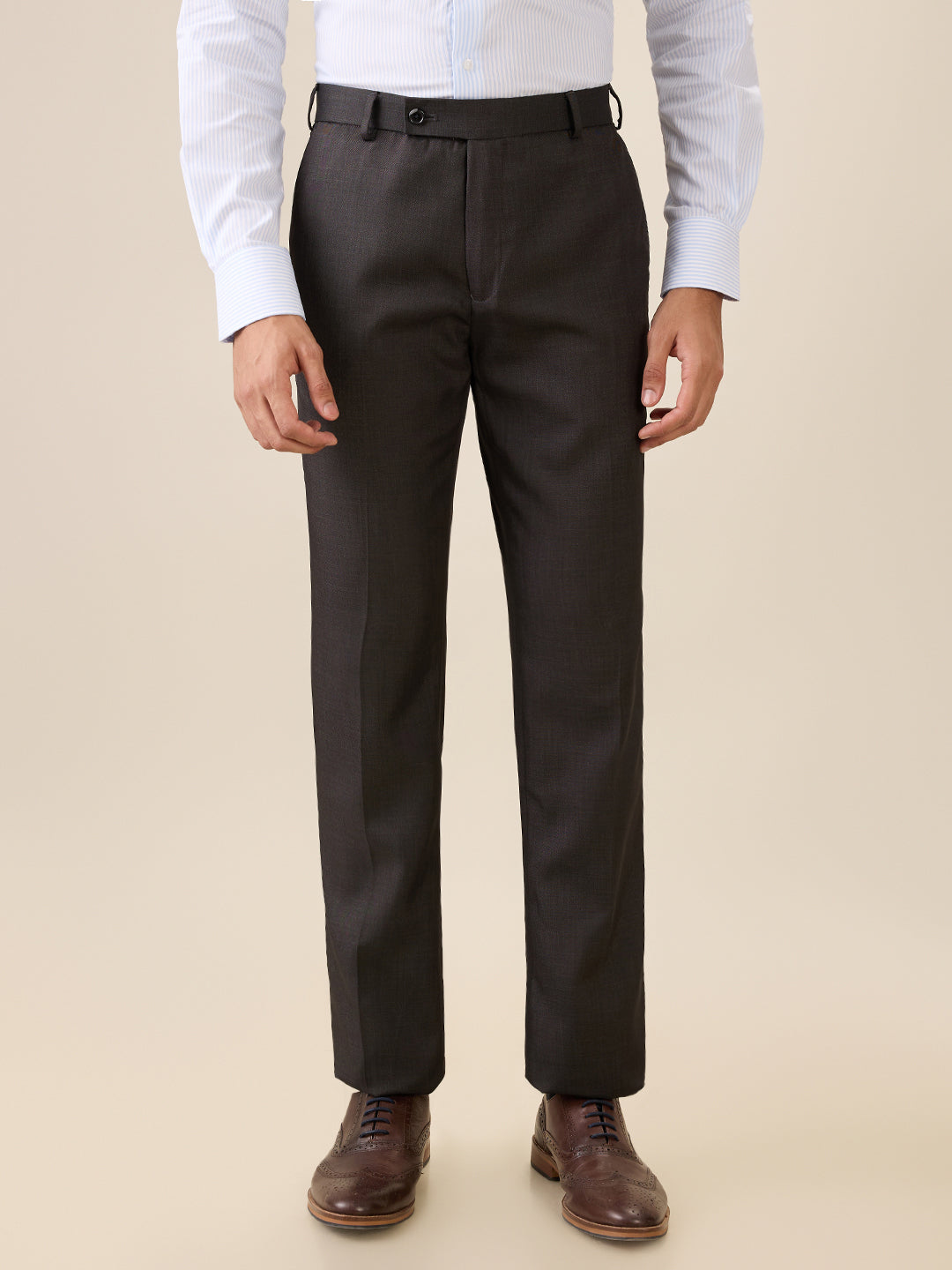 Park Avenue Men Grey Solid Slim Fit Polyester Blend Trouser