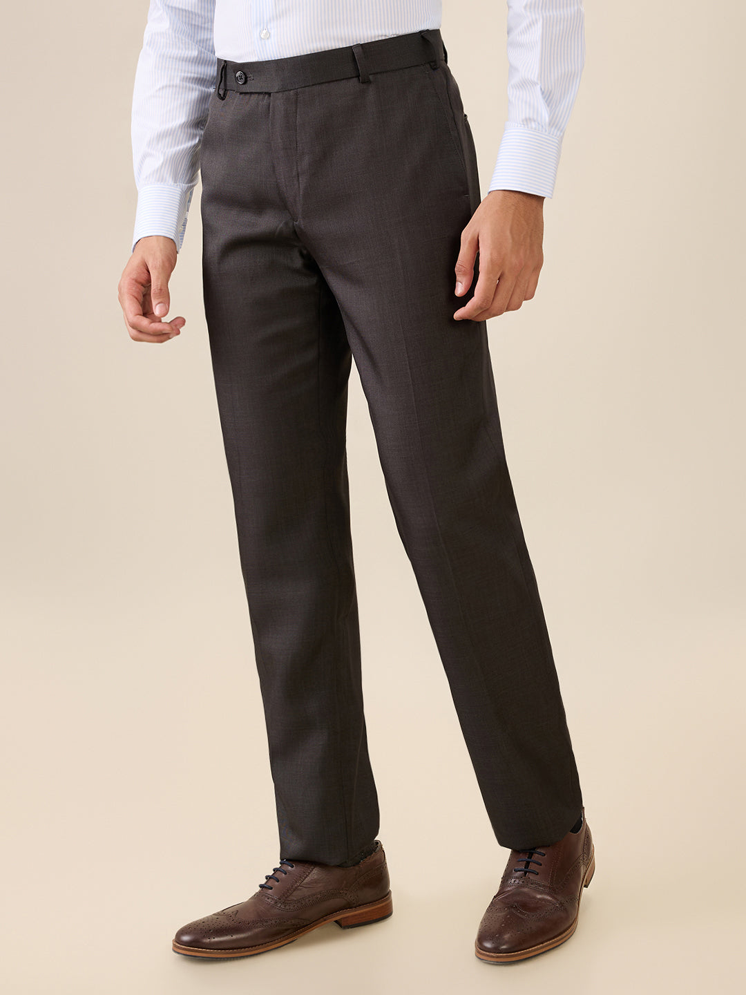 Park Avenue Men Grey Solid Slim Fit Polyester Blend Trouser