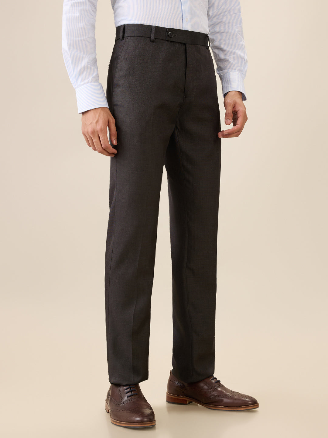 Park Avenue Men Grey Solid Slim Fit Polyester Blend Trouser