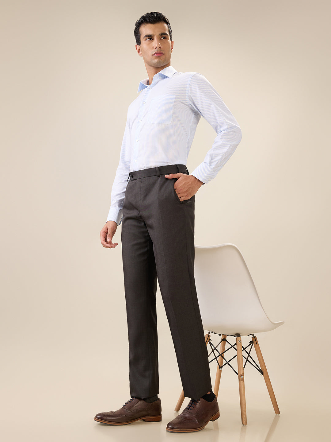 Park Avenue Men Grey Solid Slim Fit Polyester Blend Trouser