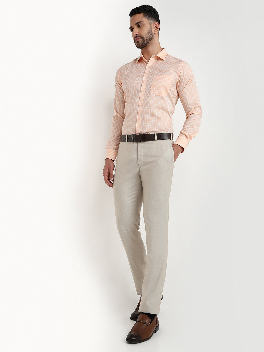 Park Avenue Men Brown Structure Slim Fit Polyester Blend Trouser