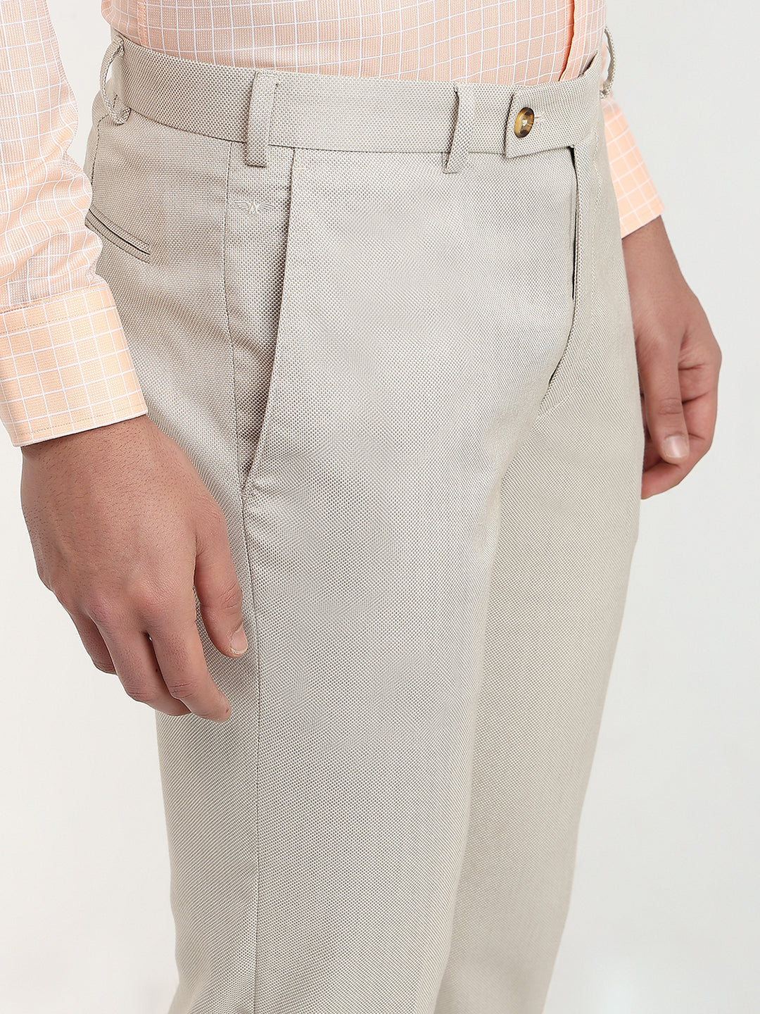 Park Avenue Men Brown Structure Slim Fit Polyester Blend Trouser