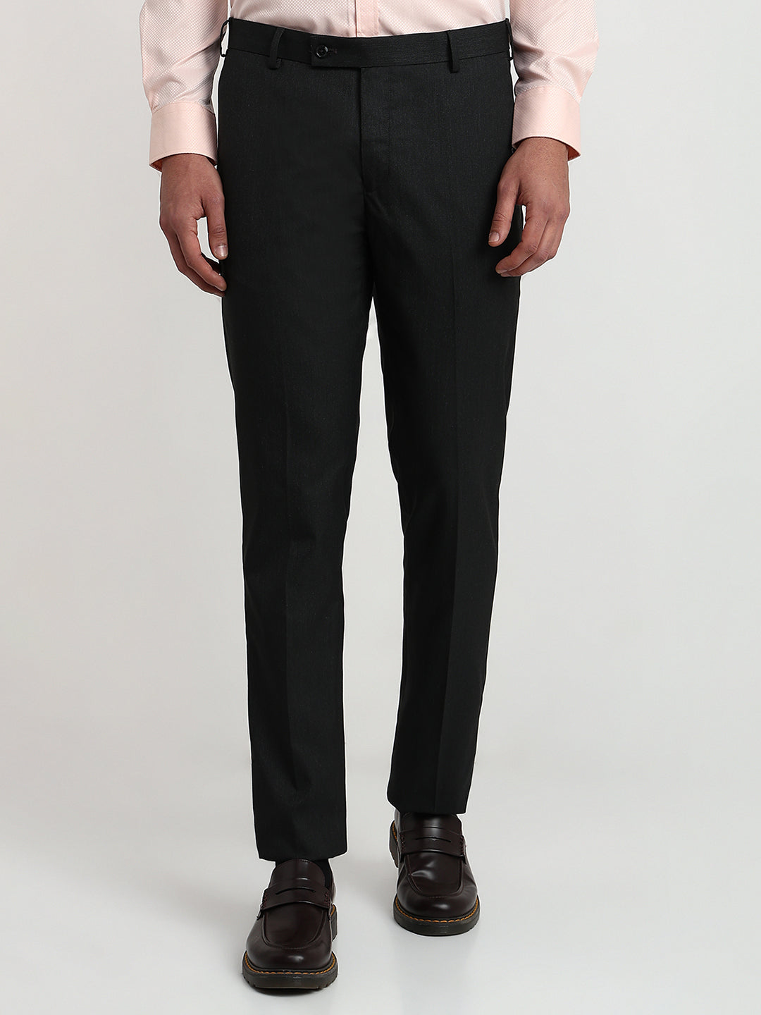 Park Avenue Men Grey Structure Slim Fit Polyester Blend Trouser