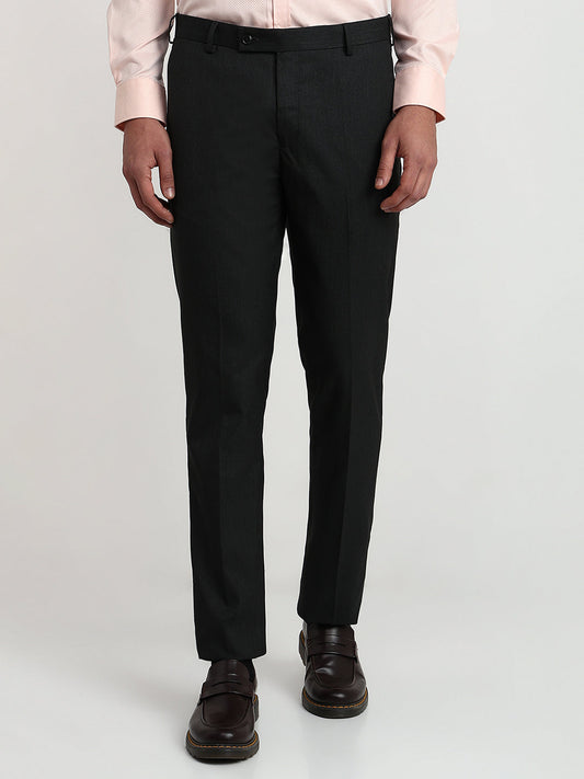 Park Avenue Men Grey Structure Slim Fit Polyester Blend Trouser