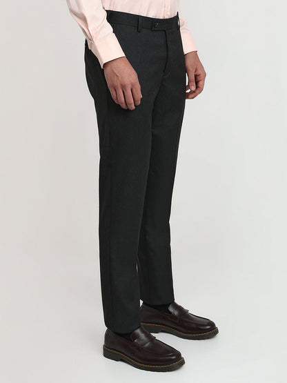 Park Avenue Men Grey Structure Slim Fit Polyester Blend Trouser