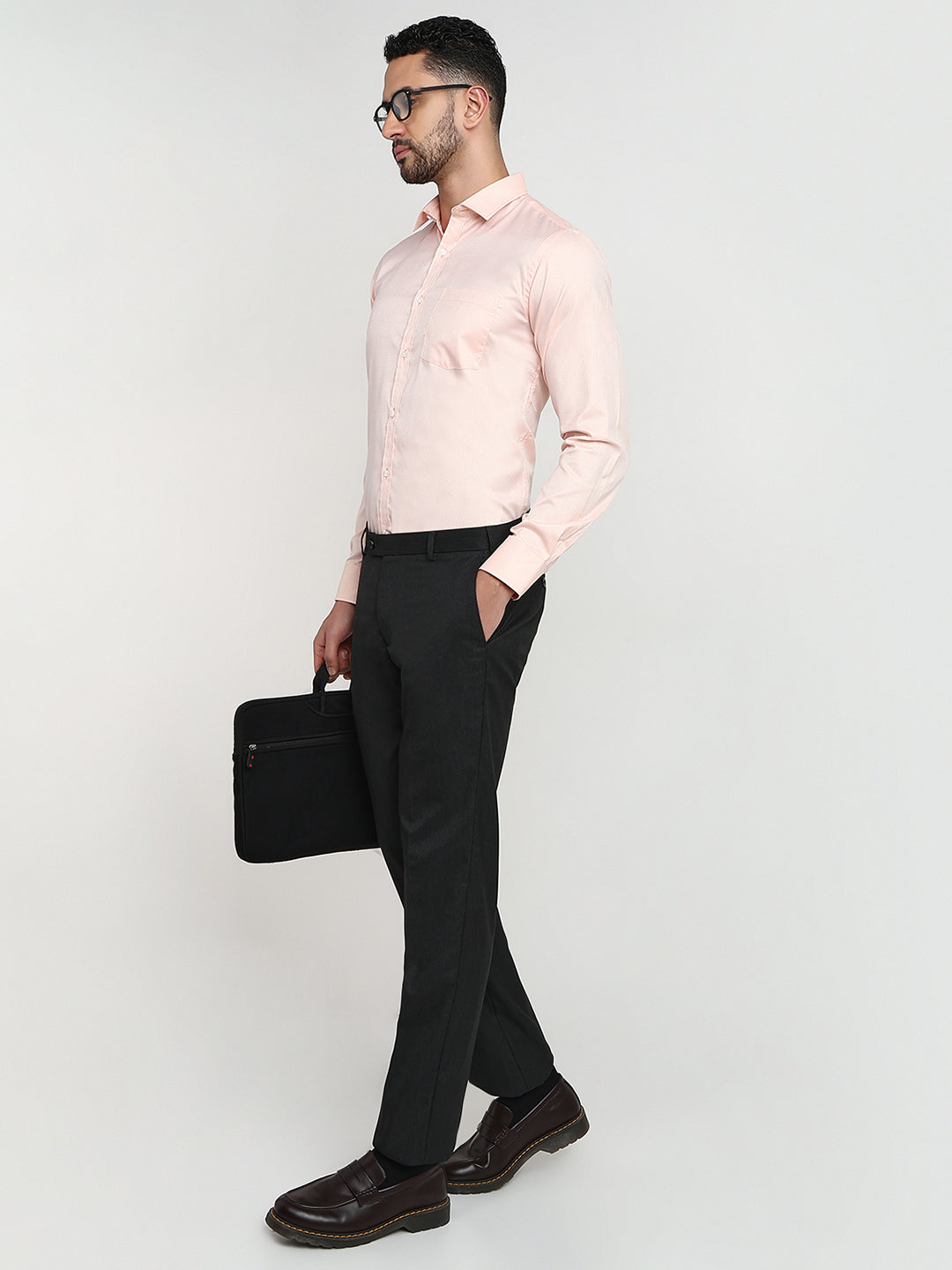 Park Avenue Men Grey Structure Slim Fit Polyester Blend Trouser