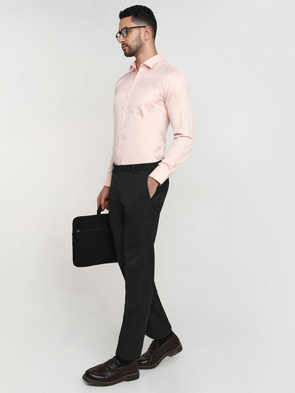 Park Avenue Men Grey Structure Slim Fit Polyester Blend Trouser