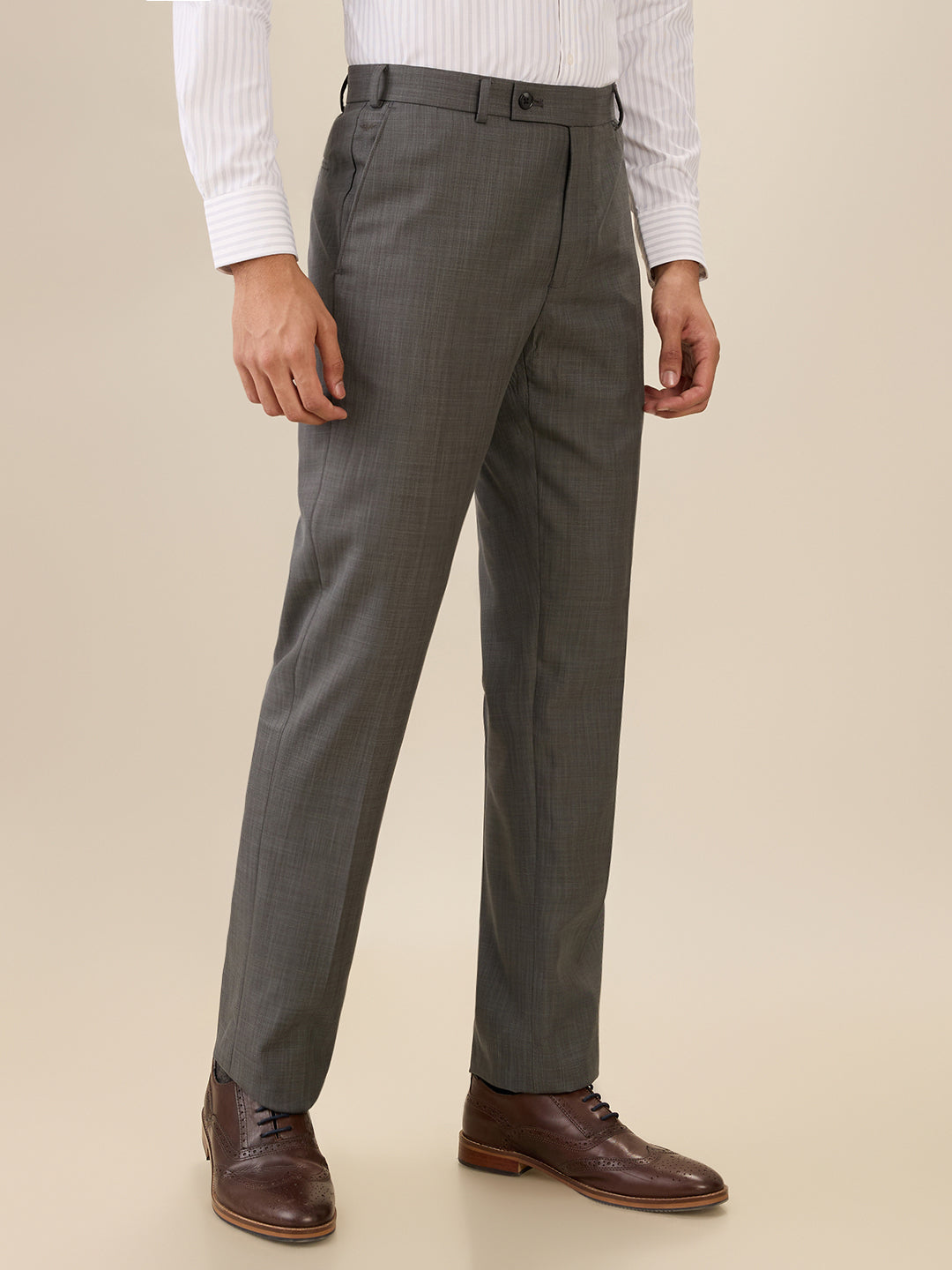 Park Avenue Men Grey Solid Slim Fit Polyester Blend Trouser