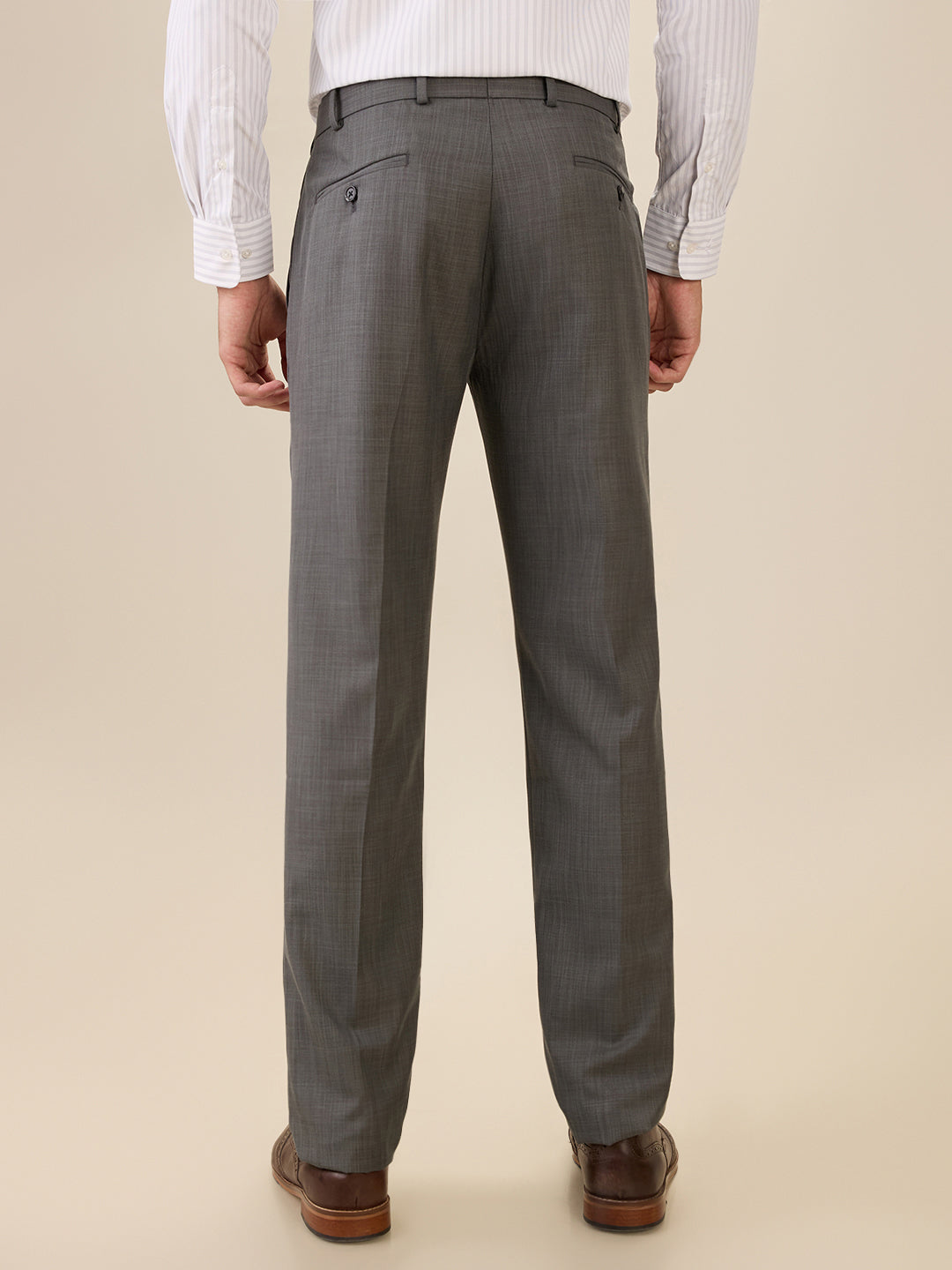 Park Avenue Men Grey Solid Slim Fit Polyester Blend Trouser