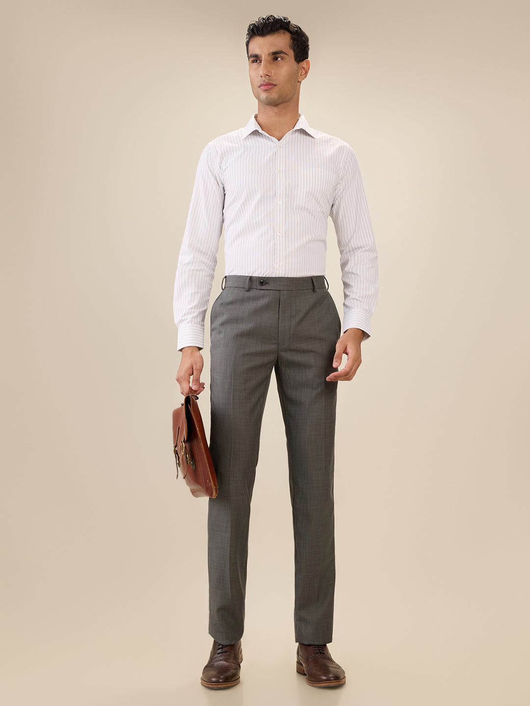 Park Avenue Men Grey Solid Slim Fit Polyester Blend Trouser