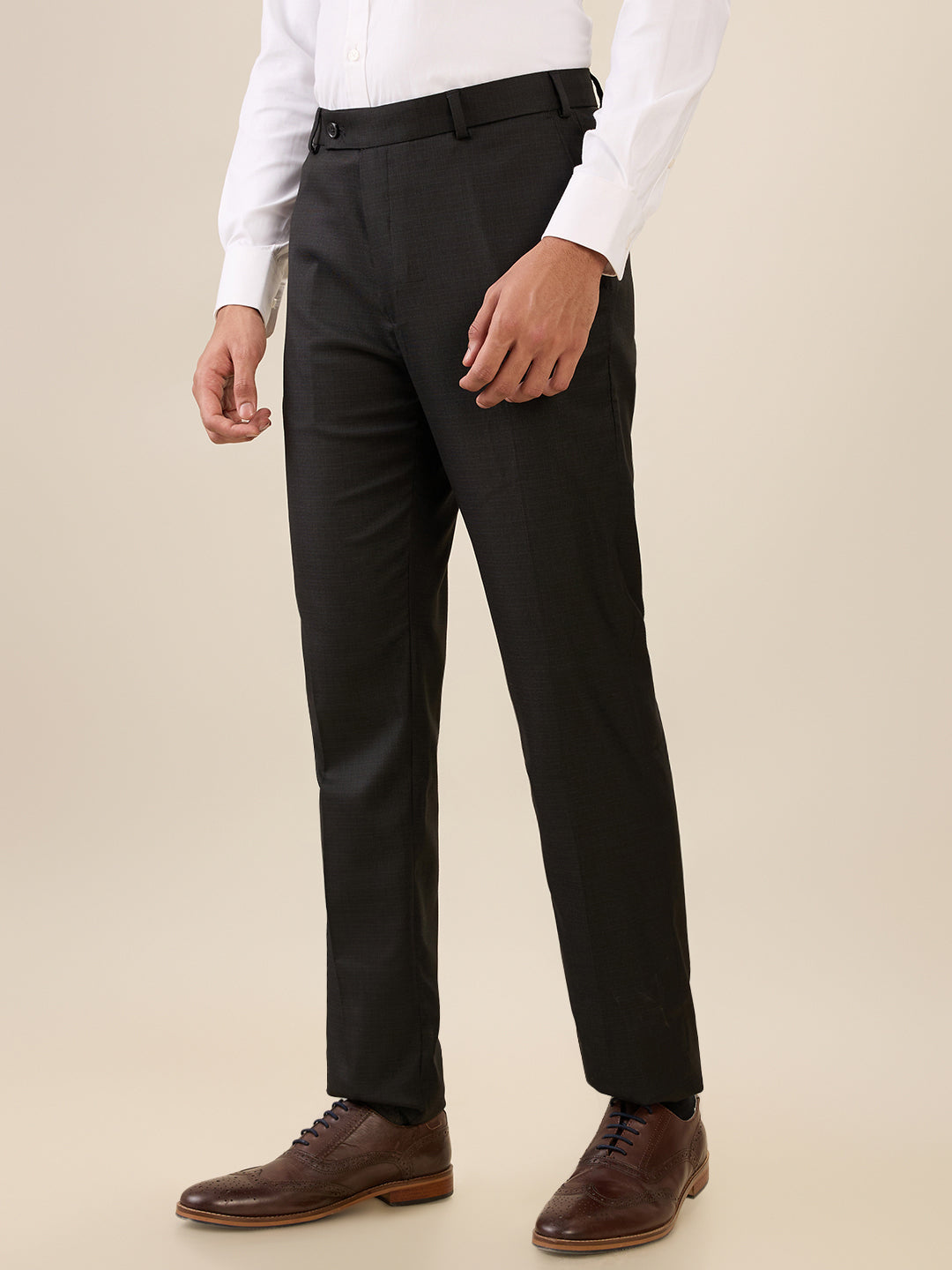 Park Avenue Men Black Checks Slim Fit Polyester Blend Trouser