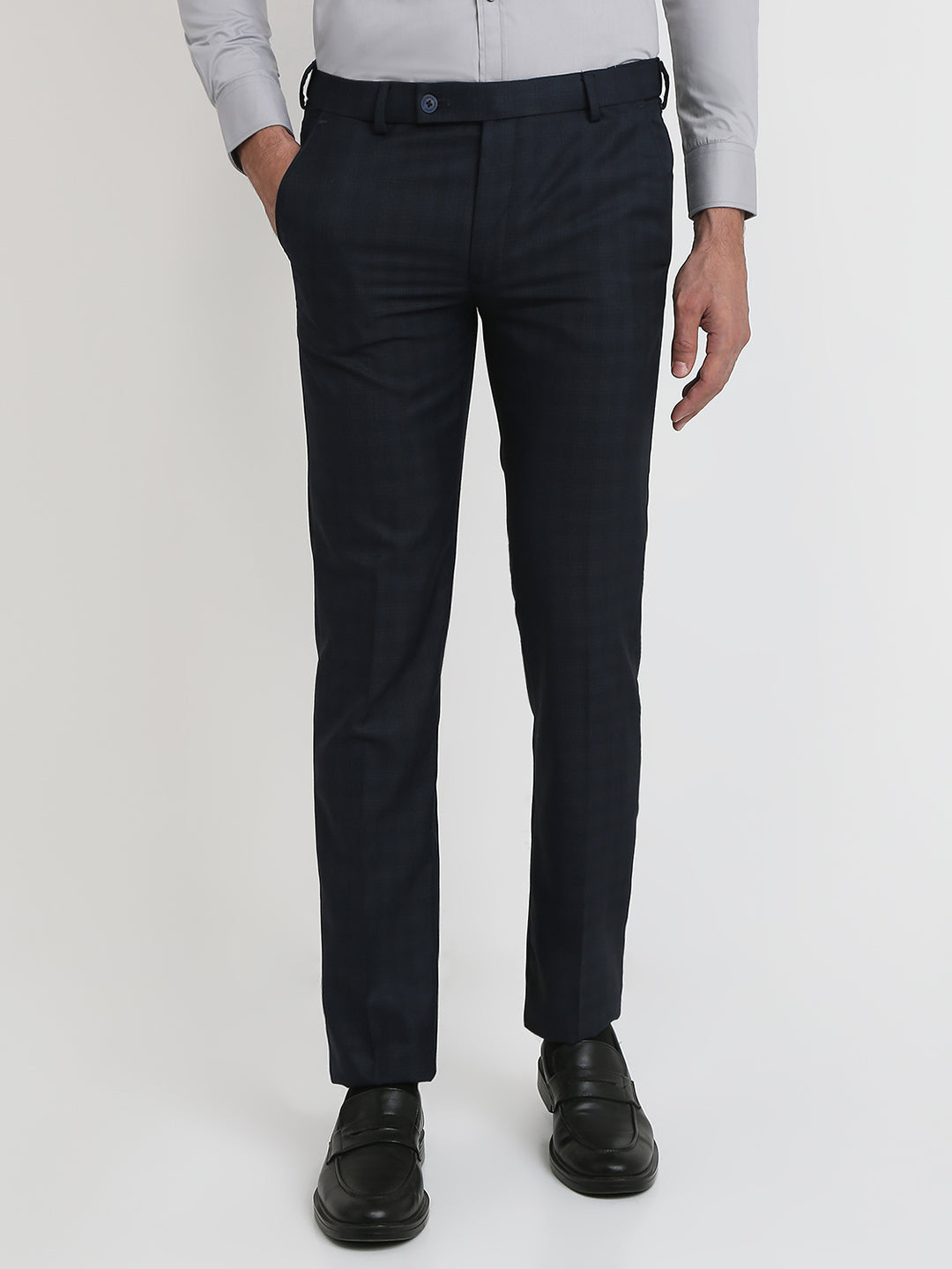 Park Avenue Men Blue Checks Slim Fit Polyester Blend Trouser