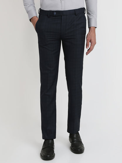 Park Avenue Men Blue Checks Slim Fit Polyester Blend Trouser