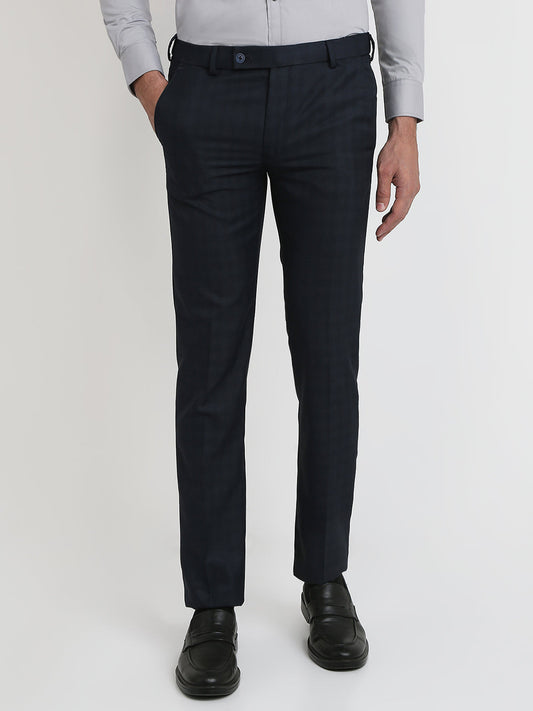 Park Avenue Men Blue Checks Slim Fit Polyester Blend Trouser