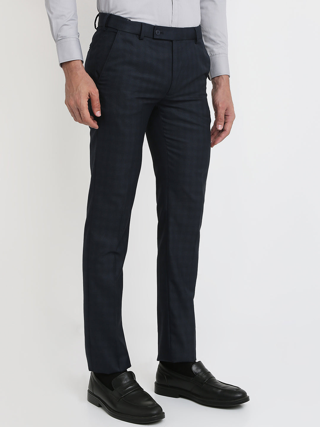 Park Avenue Men Blue Checks Slim Fit Polyester Blend Trouser