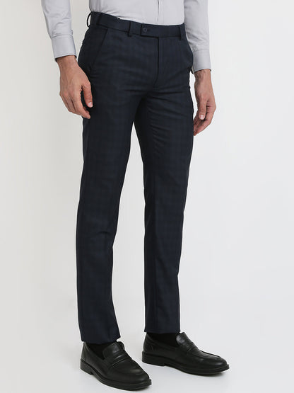 Park Avenue Men Blue Checks Slim Fit Polyester Blend Trouser