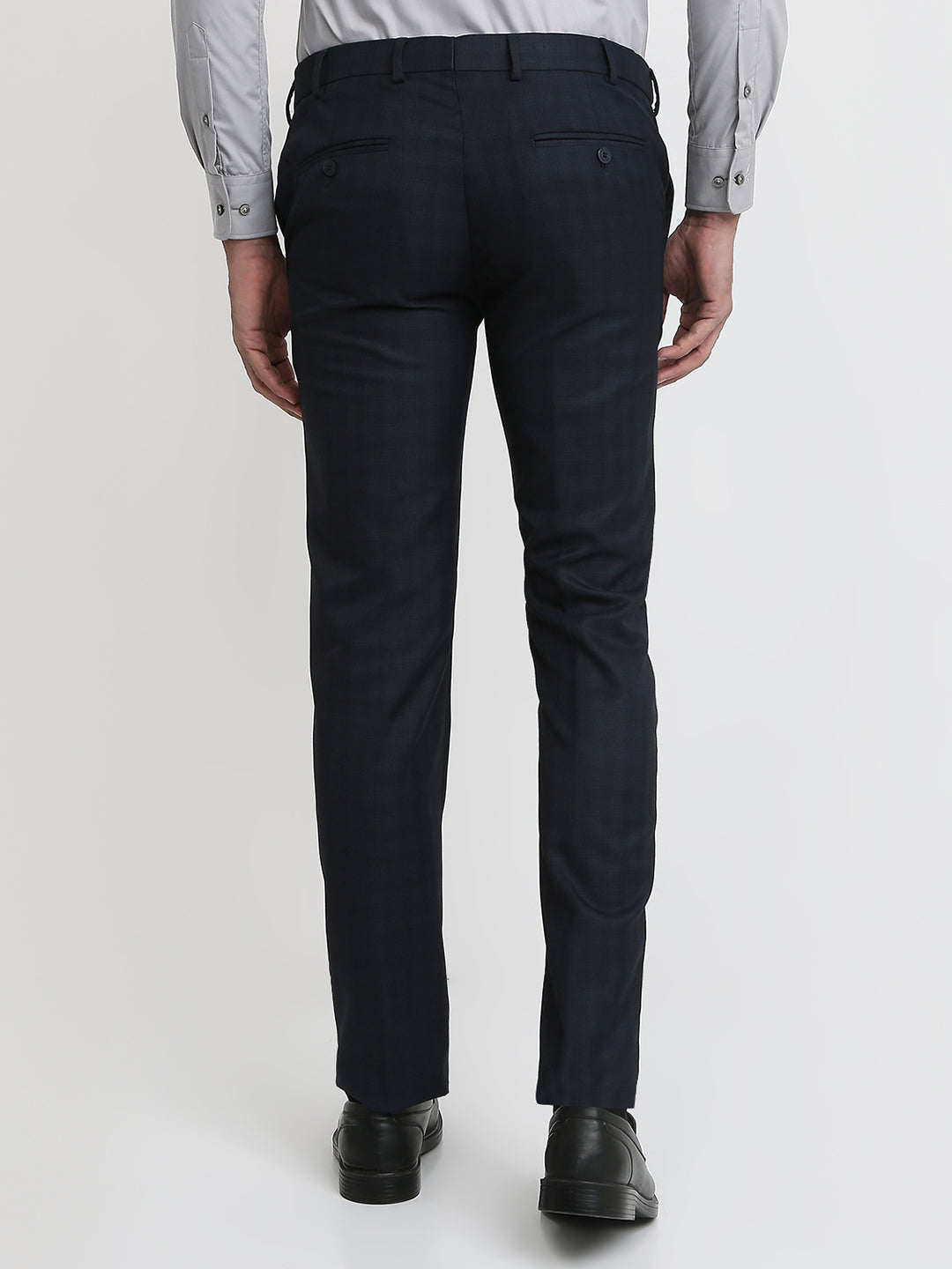 Park Avenue Men Blue Checks Slim Fit Polyester Blend Trouser