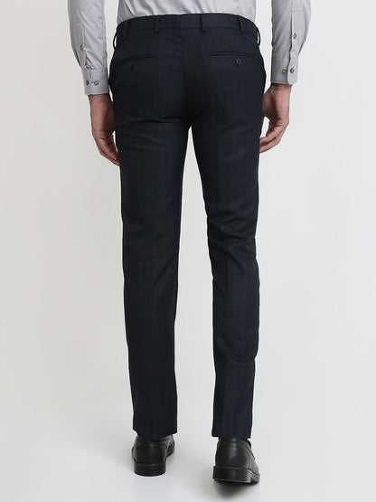 Park Avenue Men Blue Checks Slim Fit Polyester Blend Trouser