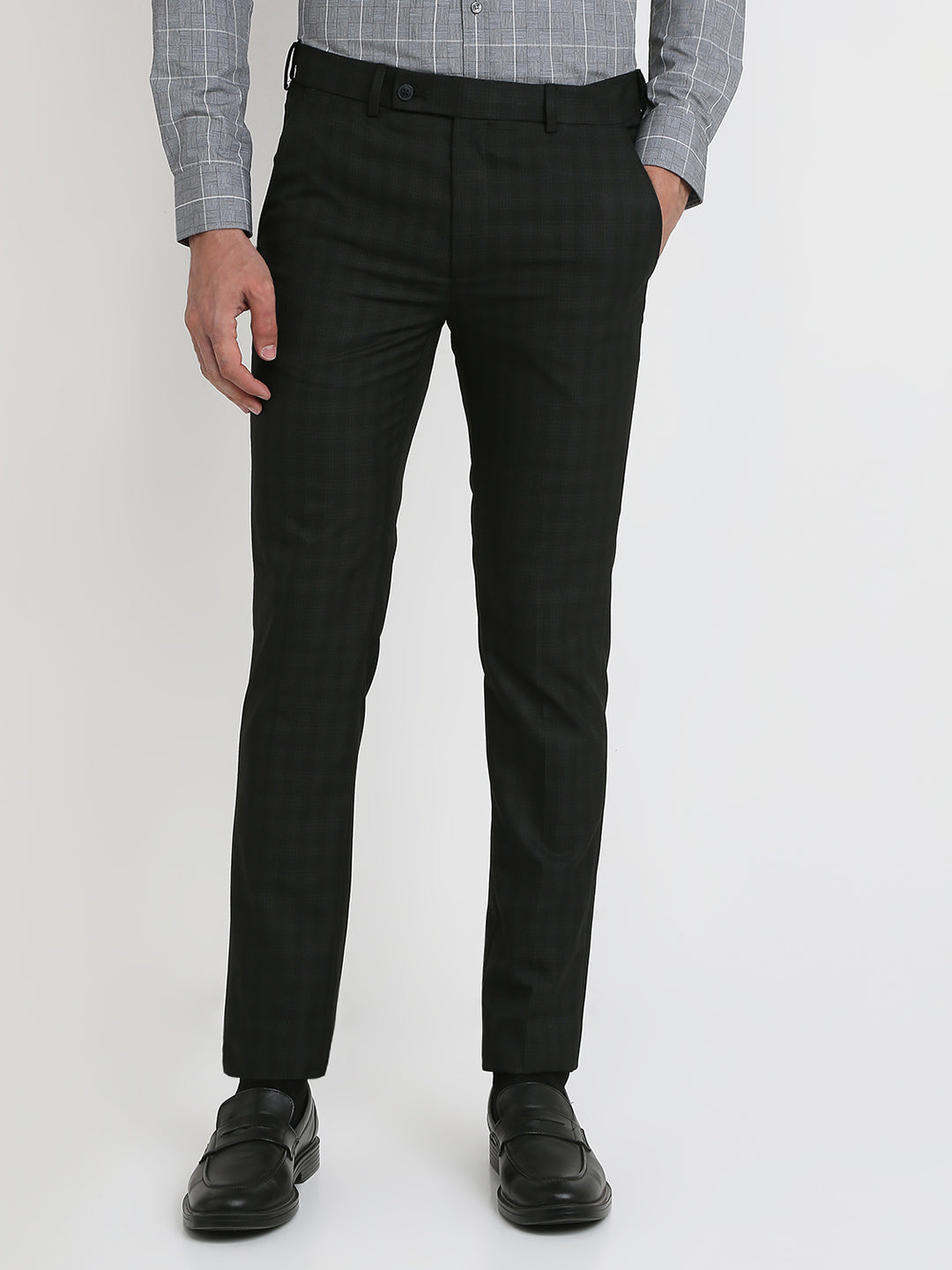 Park Avenue Men Black Checks Slim Fit Polyester Blend Trouser