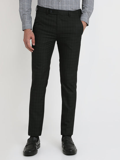 Park Avenue Men Black Checks Slim Fit Polyester Blend Trouser