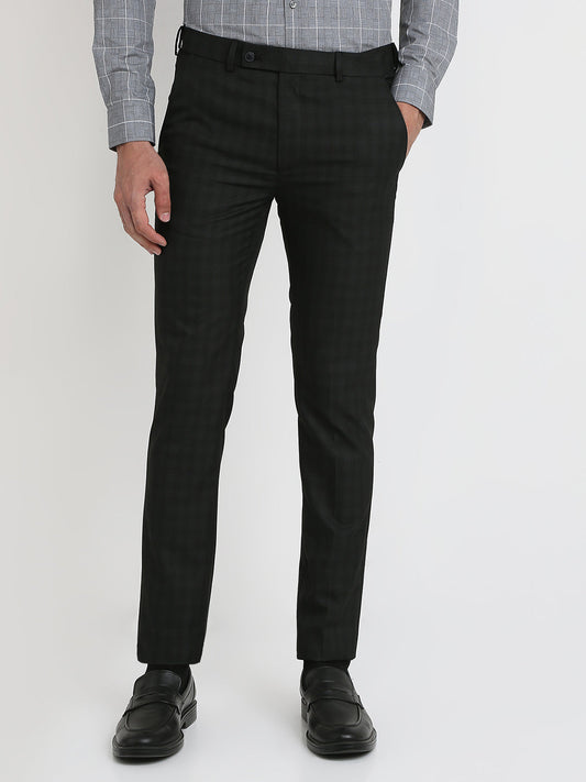 Park Avenue Men Black Checks Slim Fit Polyester Blend Trouser