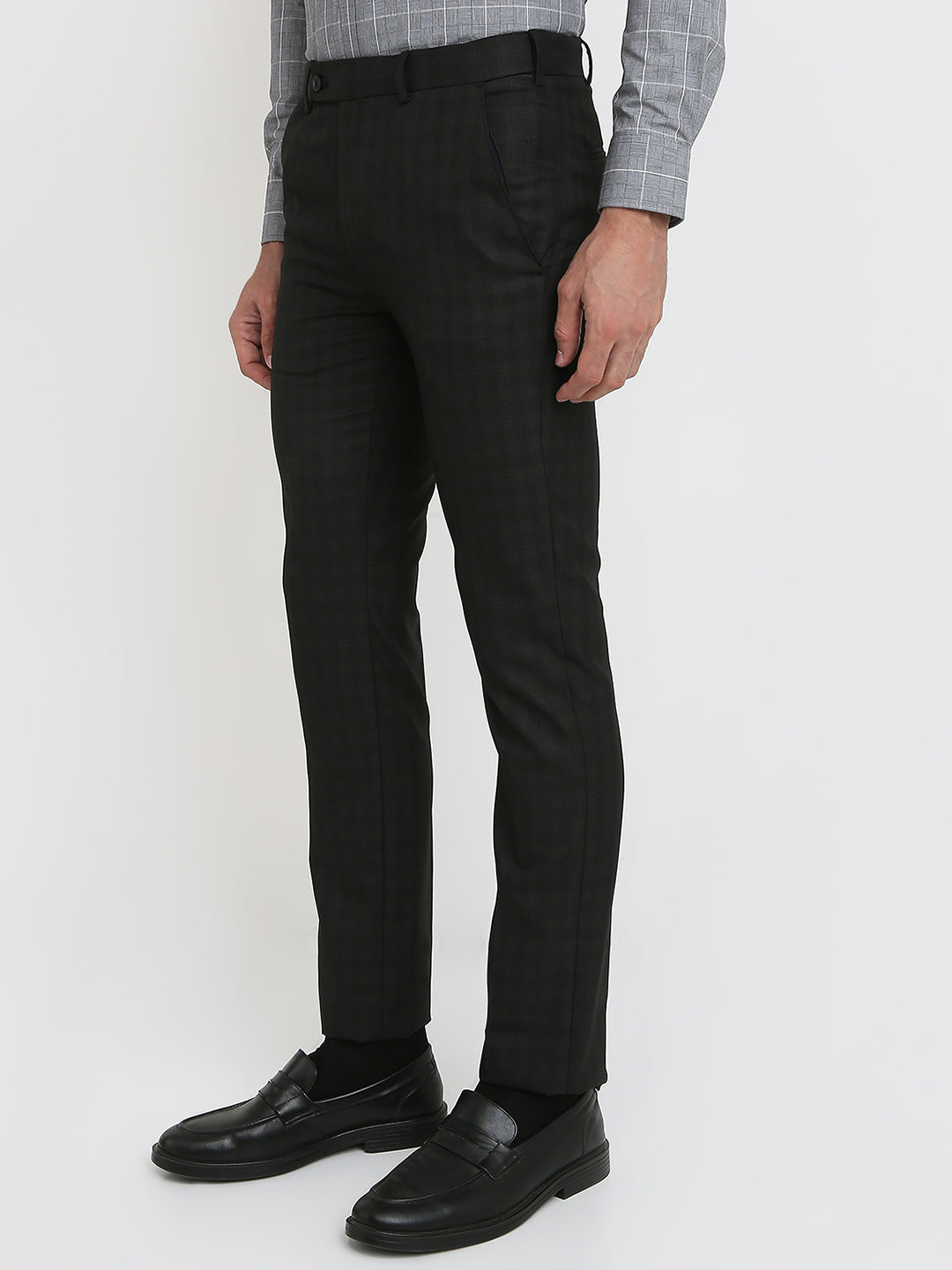 Park Avenue Men Black Checks Slim Fit Polyester Blend Trouser